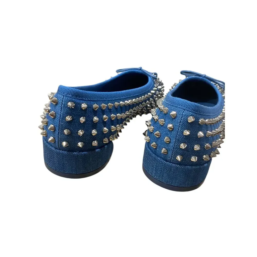 Christian Louboutin Sweetie Jane Spikes Denim Flat 37.5 Blue